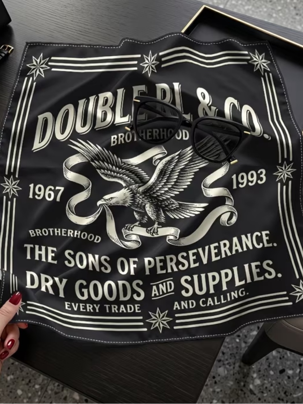 RRL Black Logo Bandana Scarf 35”